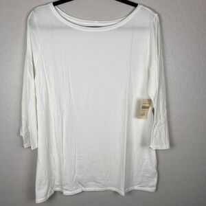 NWT Creek Womens White 3/4 Sleeve Bateau Neck Top Tee Shirt XL